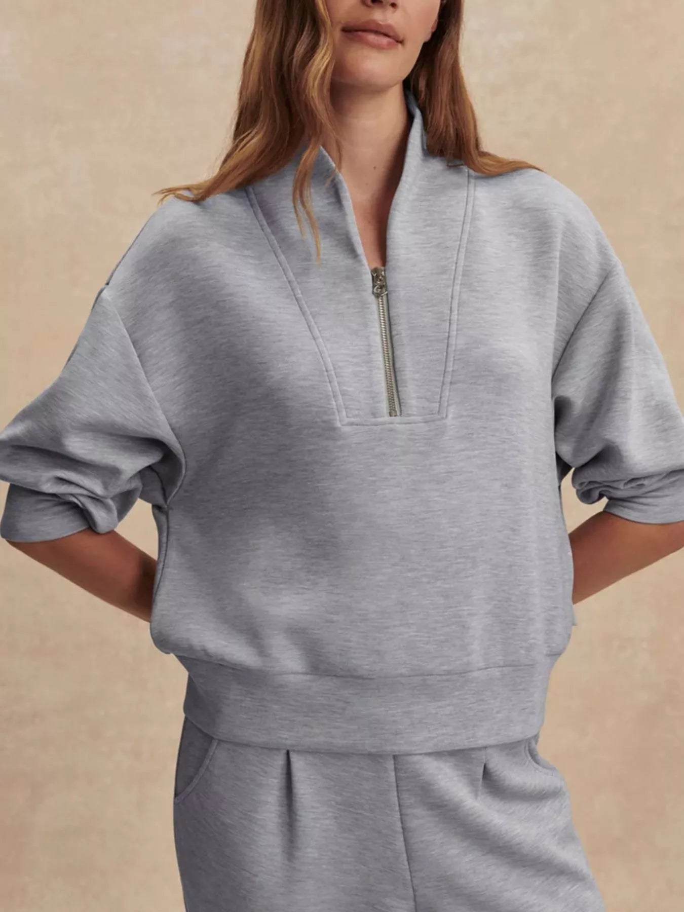 Trendsi Quarter-Zip Sweatshirt and Wide-Leg Pants Set -