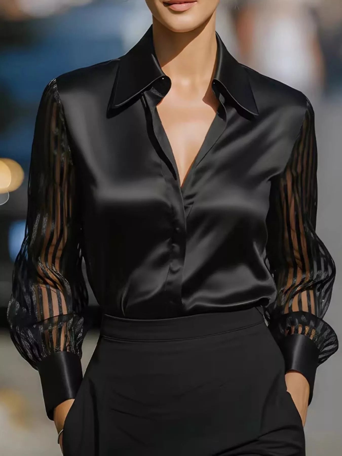 Trendsi Elegant Shirt with Sheer Striped Sleeves -