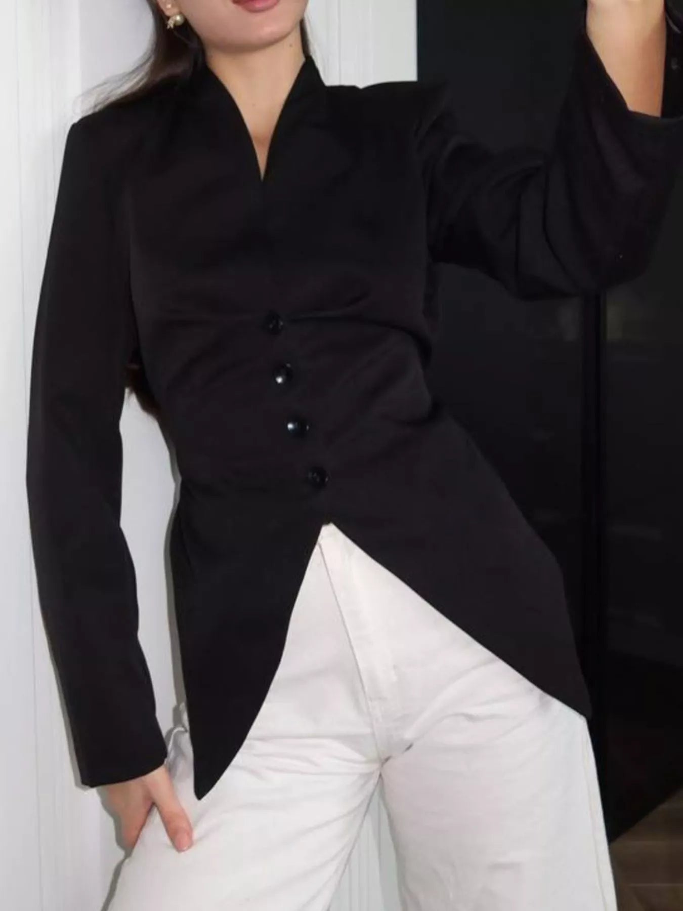 Trendsi Slim-Fit Asymmetric Hem Blazer -