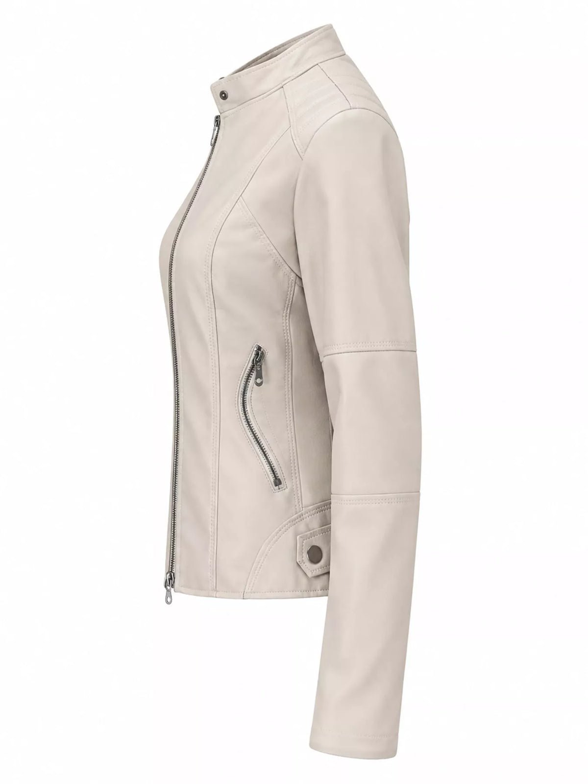 Faux-leather moto jacket, cream side