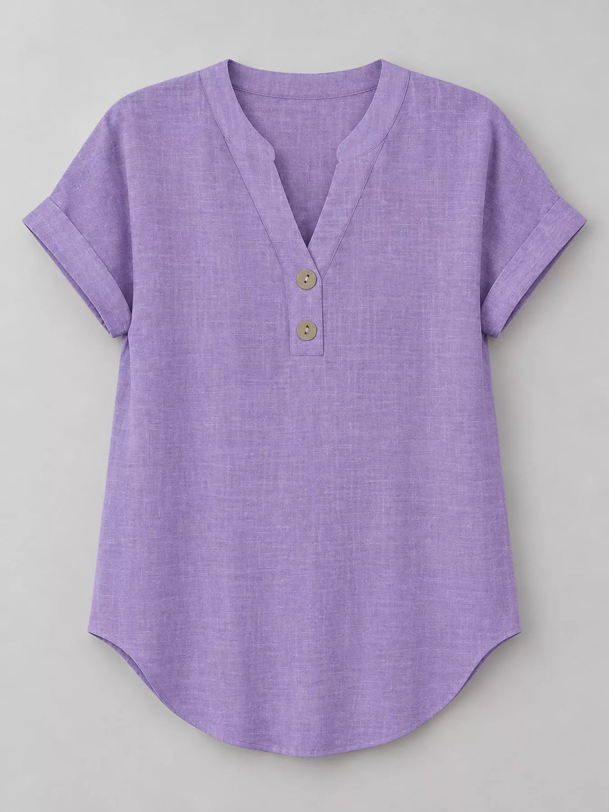 Purple button detail short sleeve blouse, front view