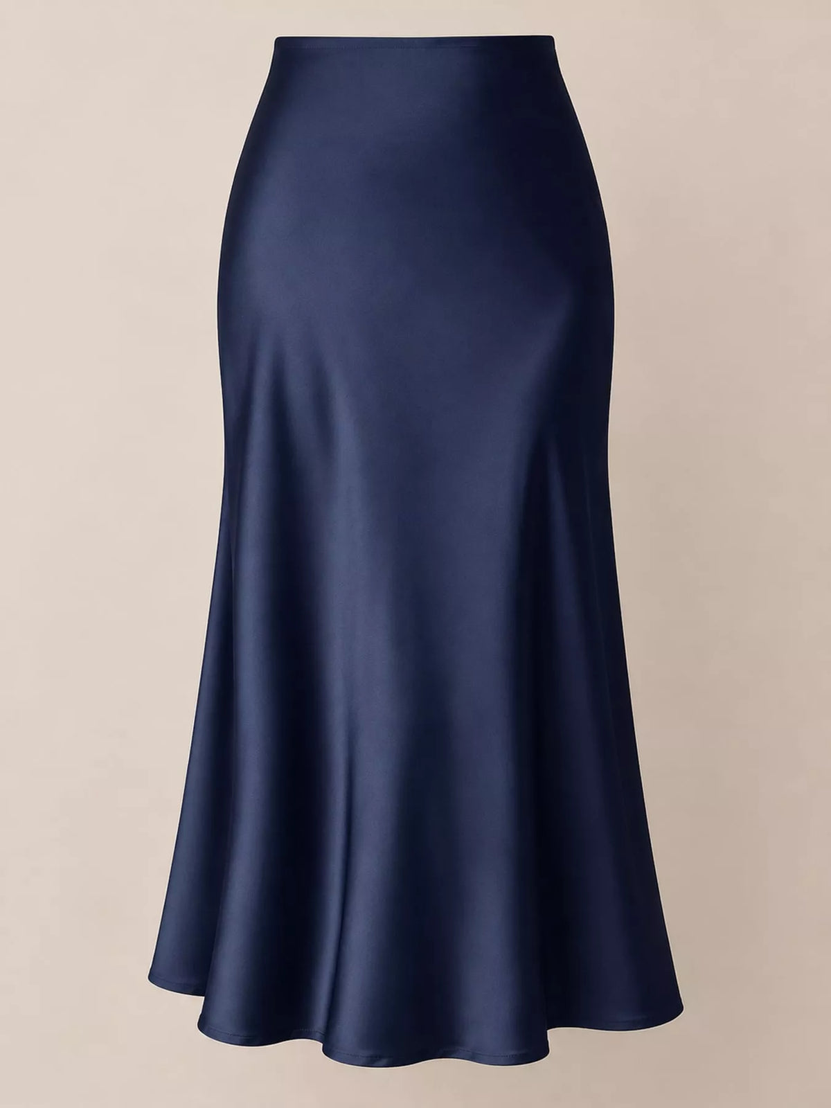 Satin midi skirt, navy flat front