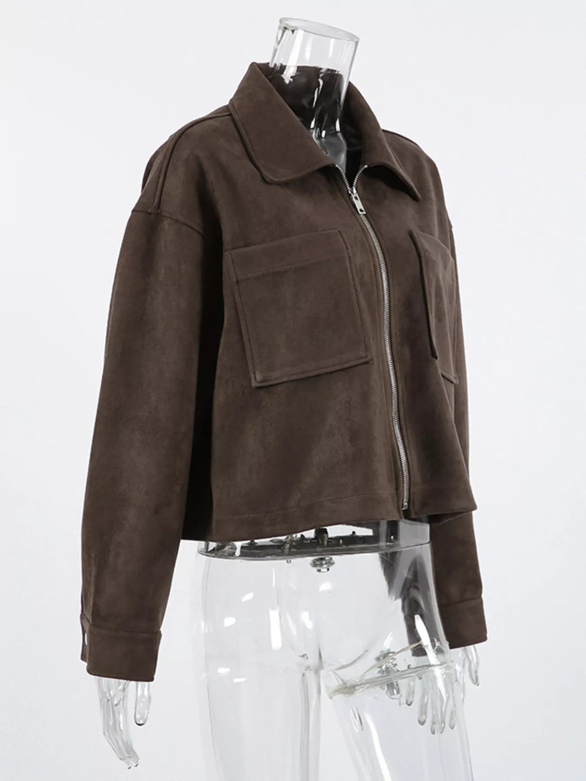 Faux Suede Utility Jacket with Front Pockets, side view