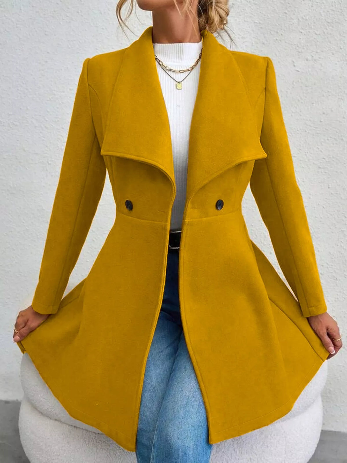Camel double-breasted slim-fit coat