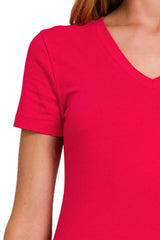 Trendsi Zenana Basic Cotton V-Neck Short Sleeve T-Shirt -