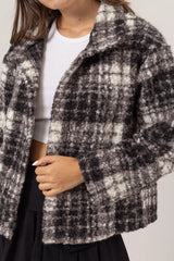 Trendsi HYFVE Plaid Collared Neck Boucle Jacket with Pockets -