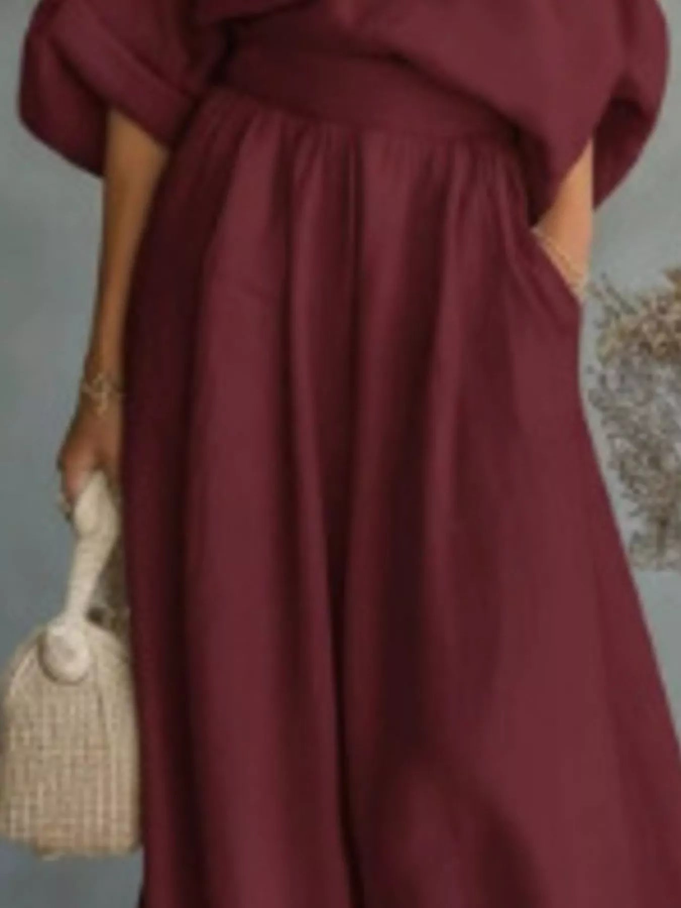 Trendsi Full Size One Shoulder Top and Wide Leg Pants Set Plus Size -