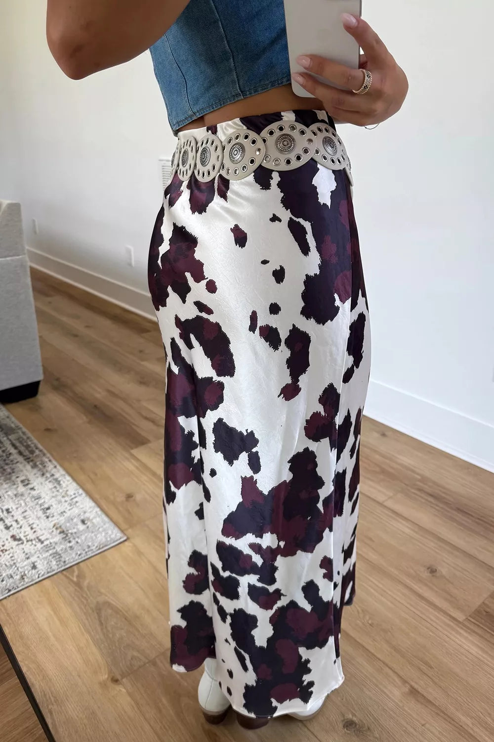 Trendsi Abstract Print Western Long Metal Zip-Up Waist Daily Wear Skirt -