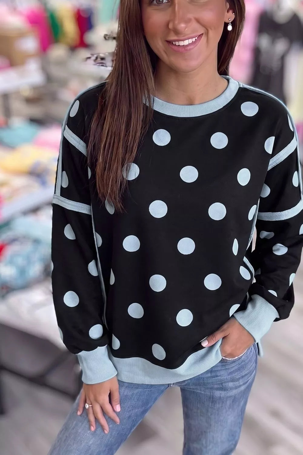 Trendsi Polka Dot Crew Neck Sweatshirt -