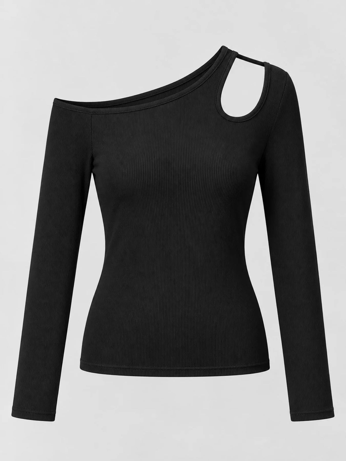 One-shoulder top, black flat lay