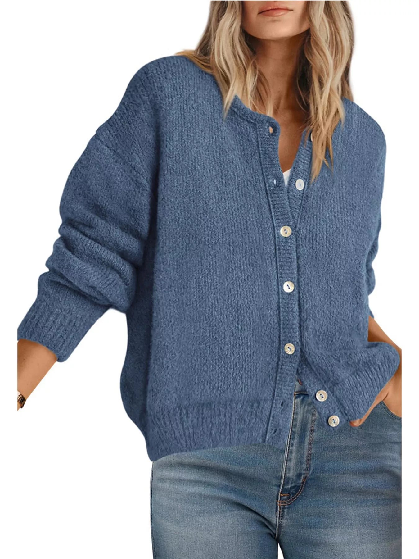 Trendsi Button-Down Dropped Shoulder Cardigan -