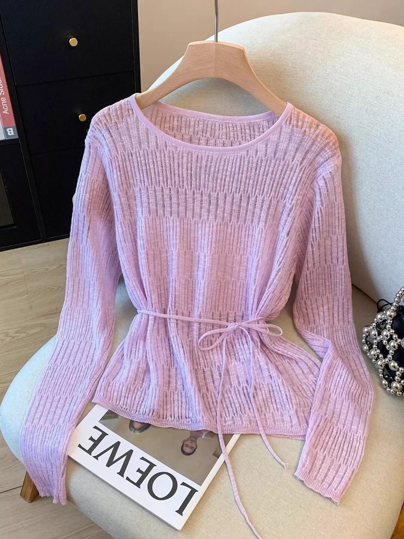 Trendsi Long Sleeve Knit Top with Tie Detail - Shirts