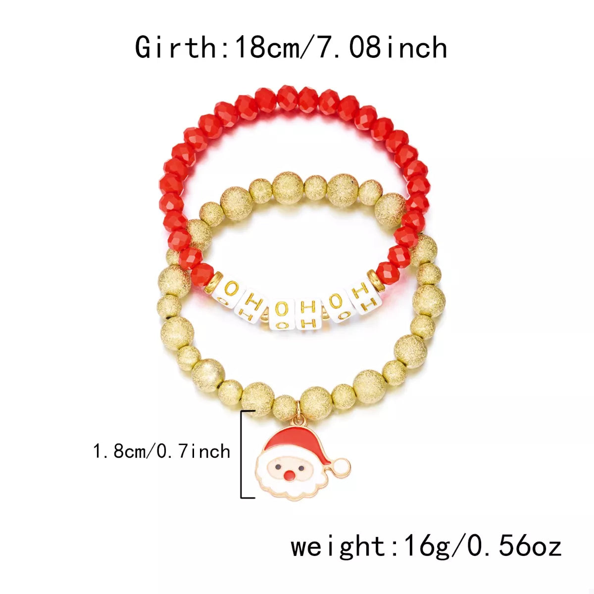 Trendsi 2 Piece Christmas Santa Beaded Bracelet -