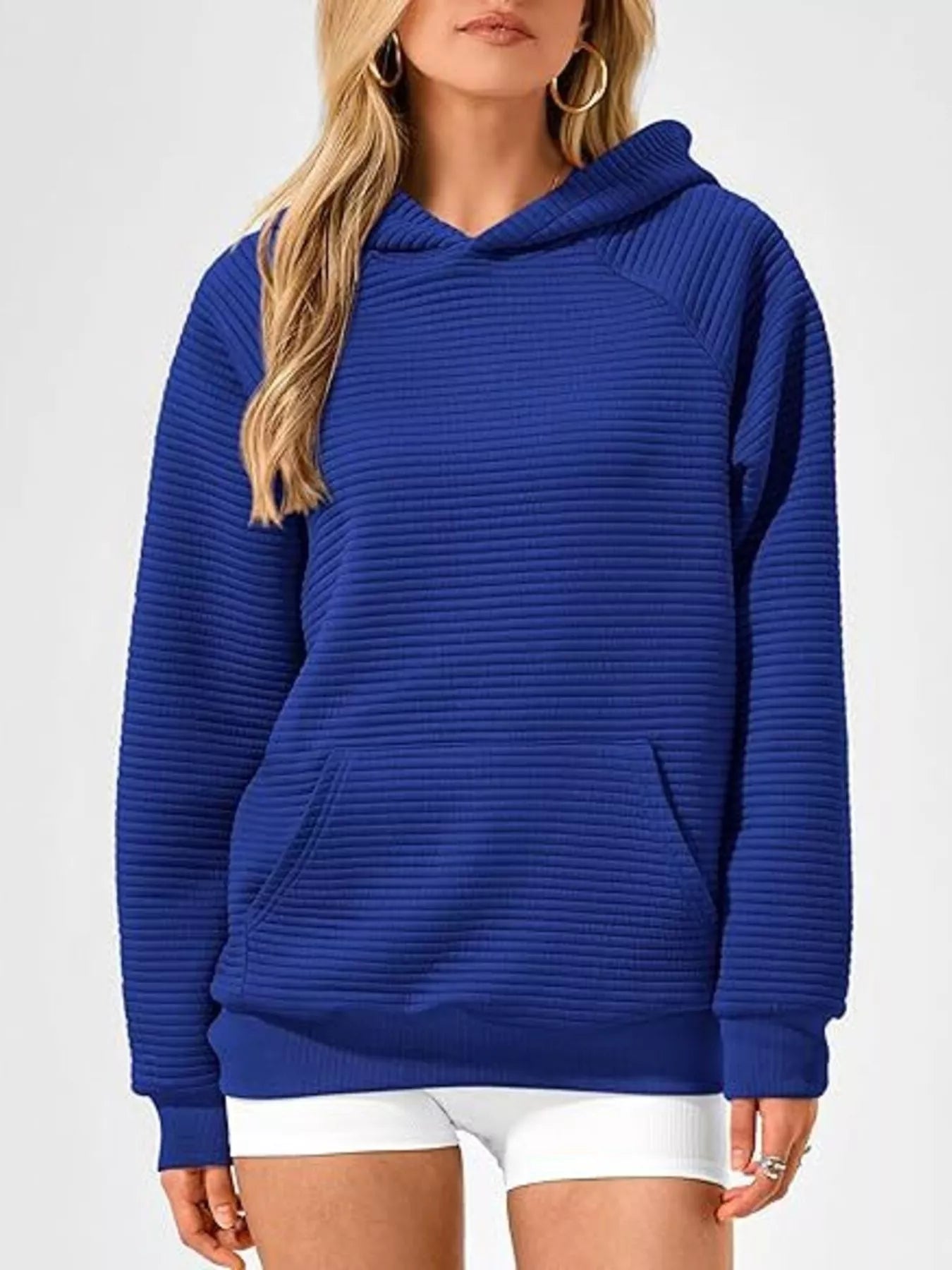Trendsi Texture Kangaroo Pocket Raglan Sleeve Hoodie -