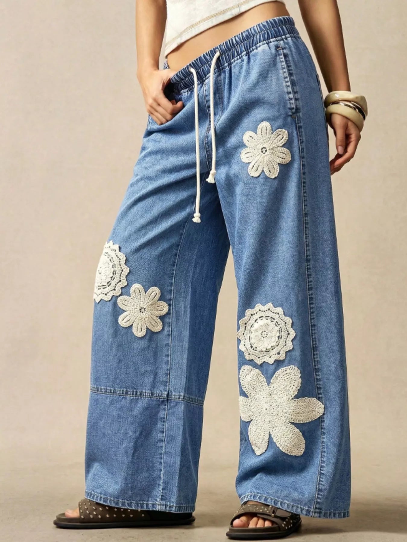 Trendsi Wide-Leg Drawstring Jeans -
