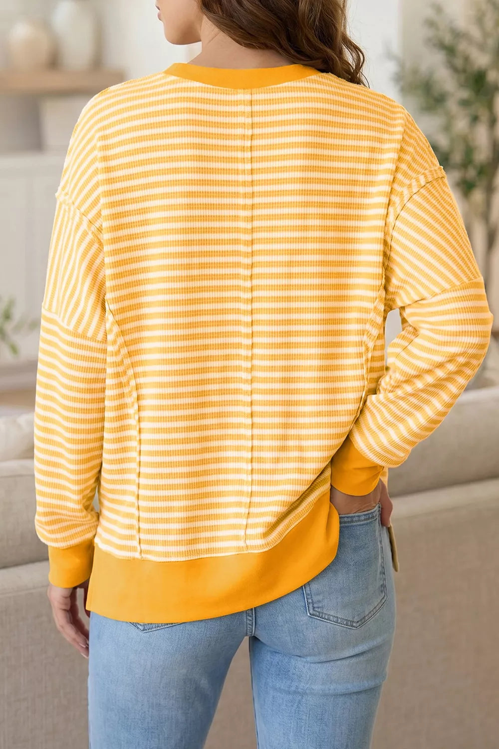 Women's striped Boo sequin ghost Halloween long sleeve top