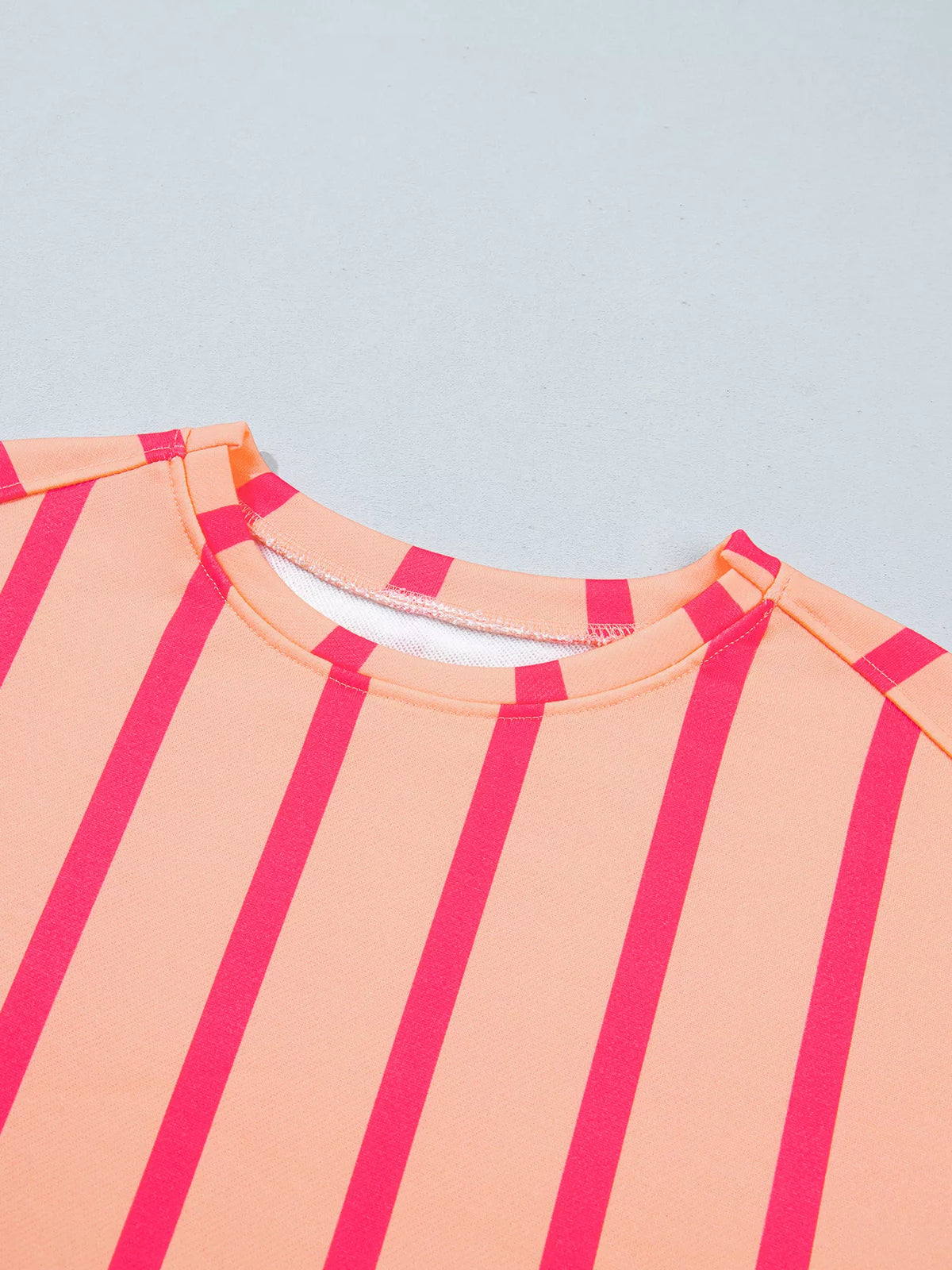 Watermelon pink stripe dropped shoulder round neck sweatshirt