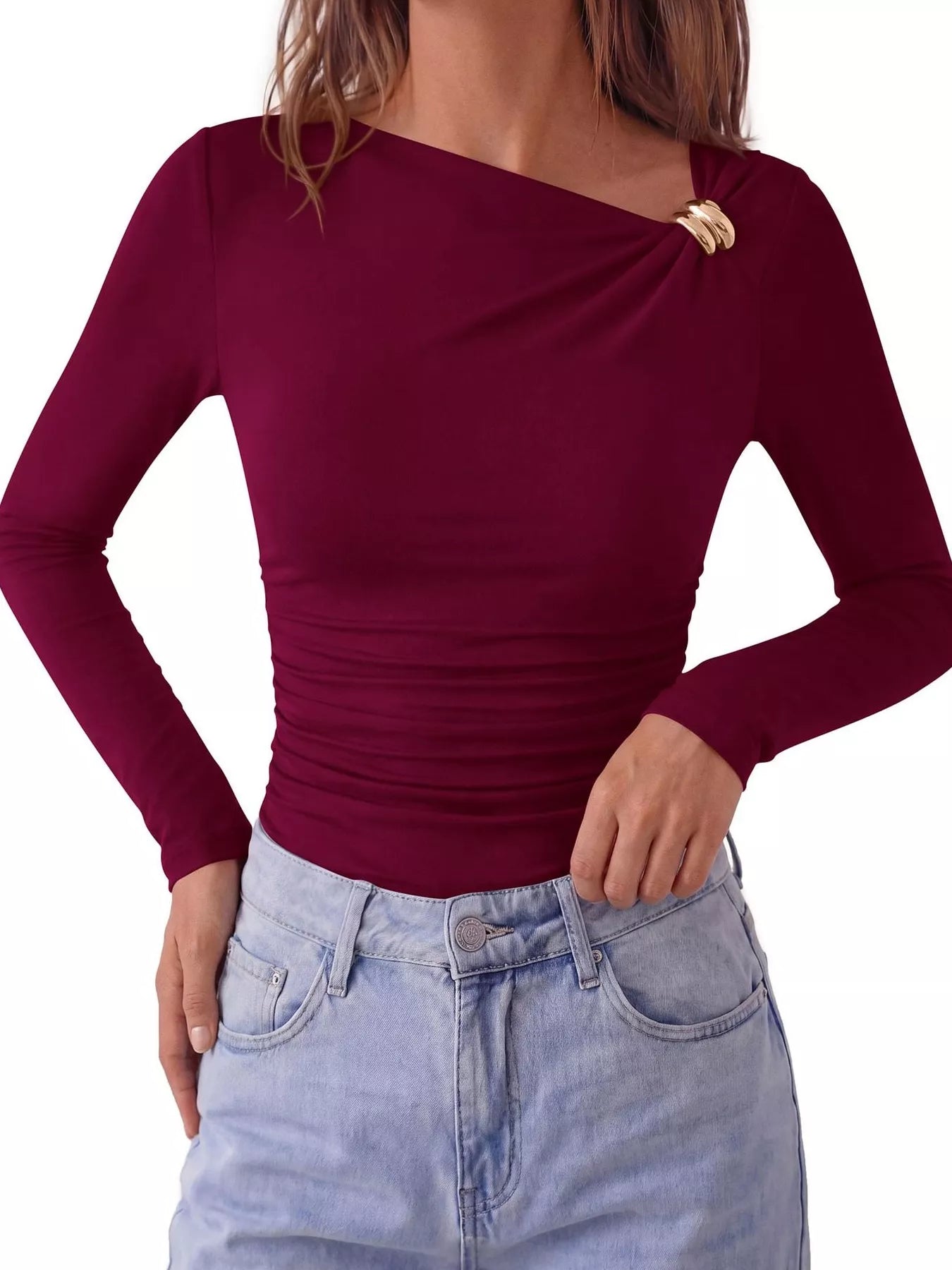 Trendsi Metal Detail Long Sleeve T-Shirt -