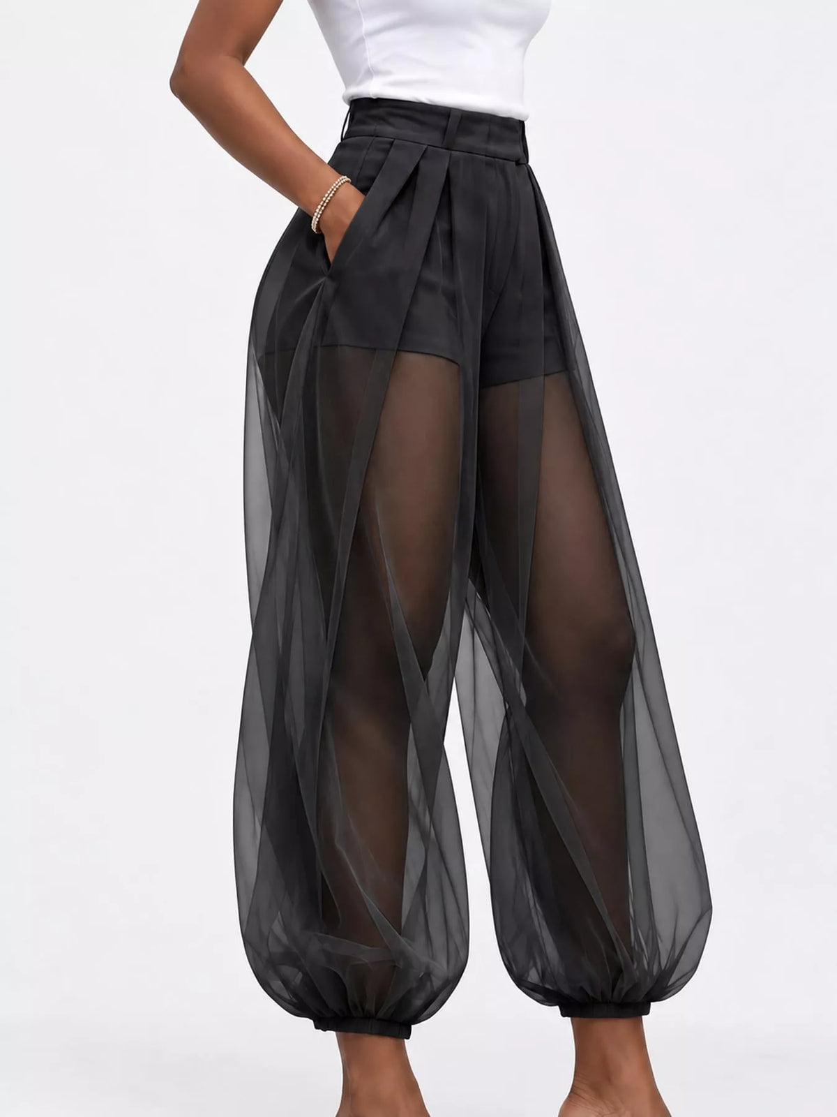 High-Waisted Sheer Tulle Balloon Pants — side view