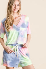 Trendsi BiBi Tie Dye Casual Shorts with Twill Tape Drawstring -