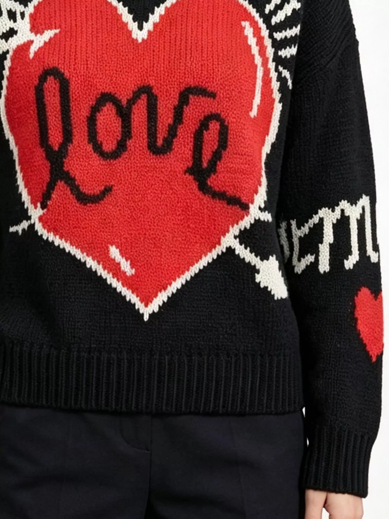 Trendsi Heart Round Neck Ribbed Sweater -