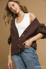Trendsi Umgee Cable Knit Pearl Button Cardigan -