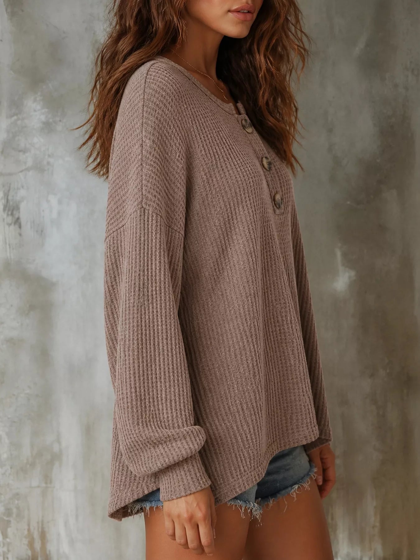 Trendsi Button Detail Dropped Shoulder Knit Top -