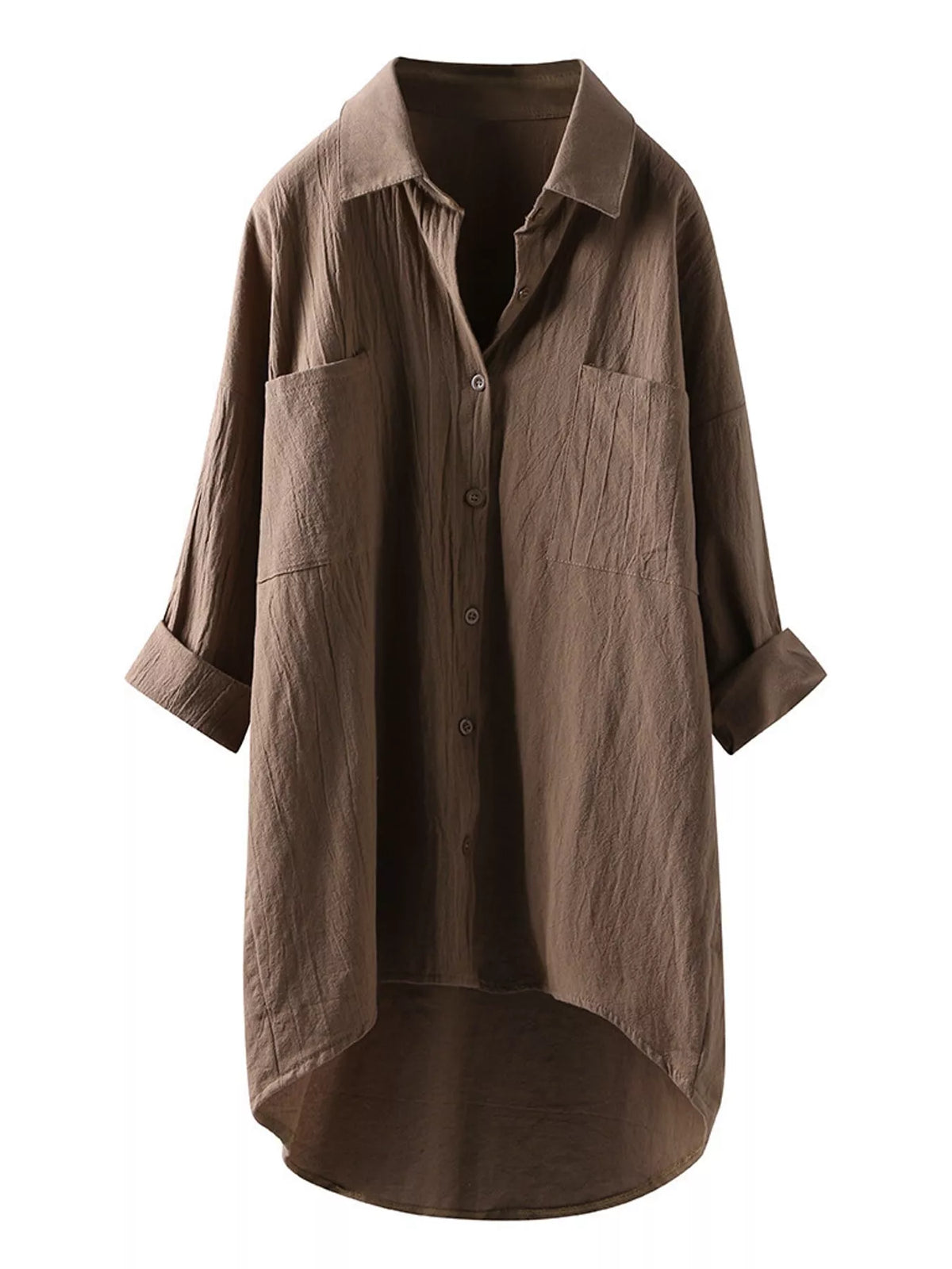 Cotton chest-pocket shirt, brown flat front