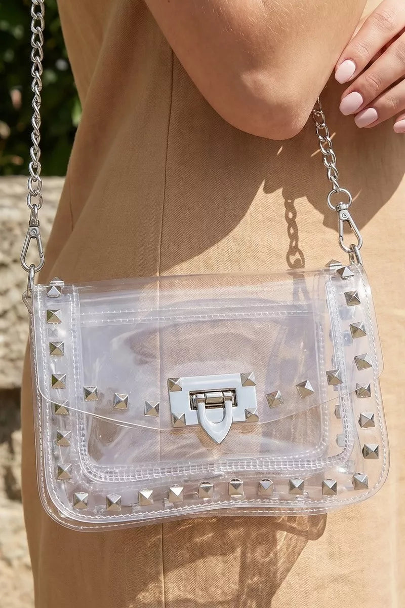 Women's Clear Studded Crossbody Bag With Chain Strap Stadium Bag — product view 5
