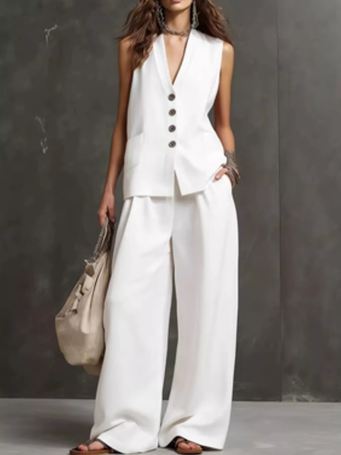 Trendsi Sleeveless Vest and Wide-Leg Pants Set -