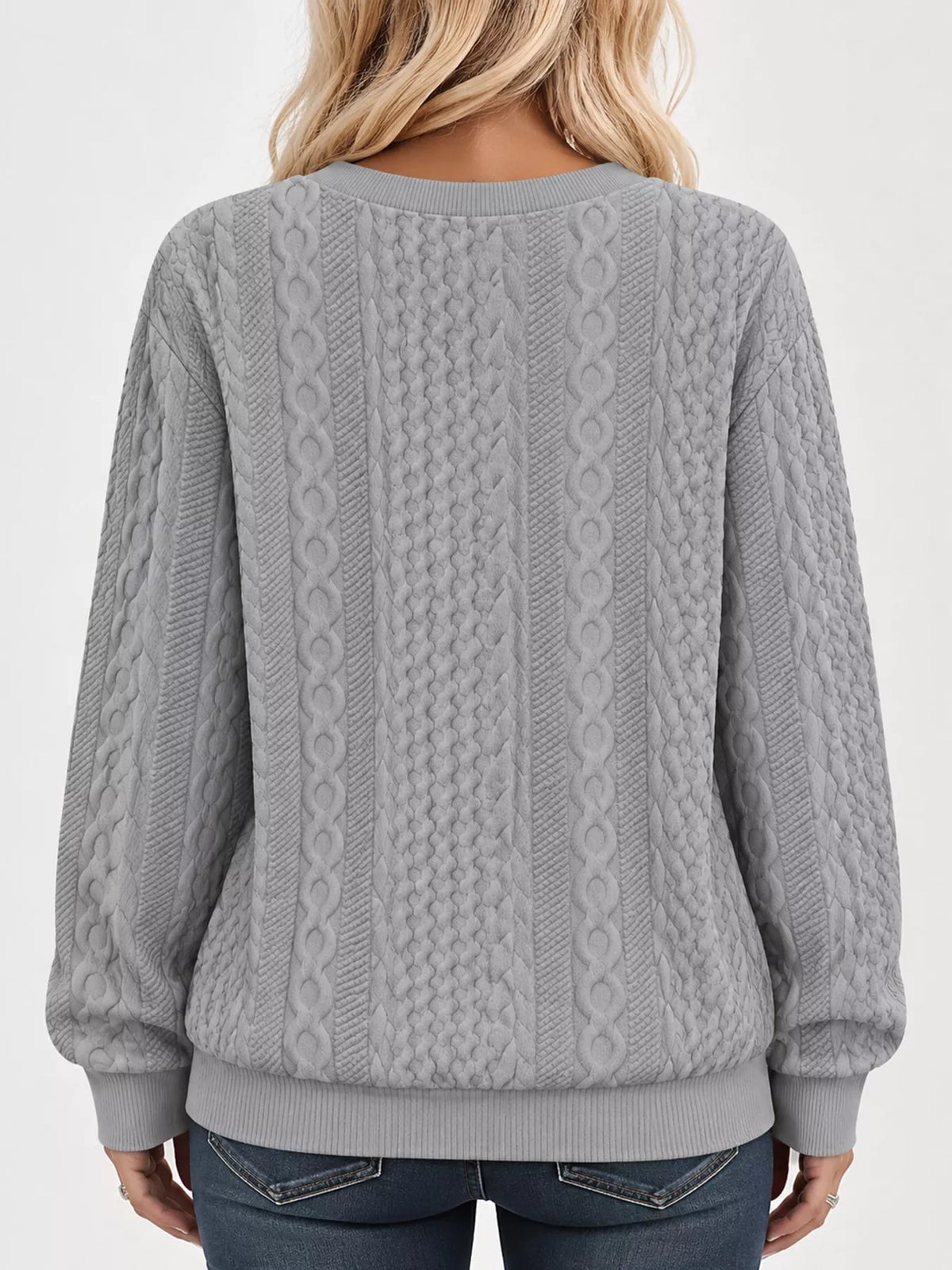 Quarter-Zip Cable Knit Sweatshirt — back view