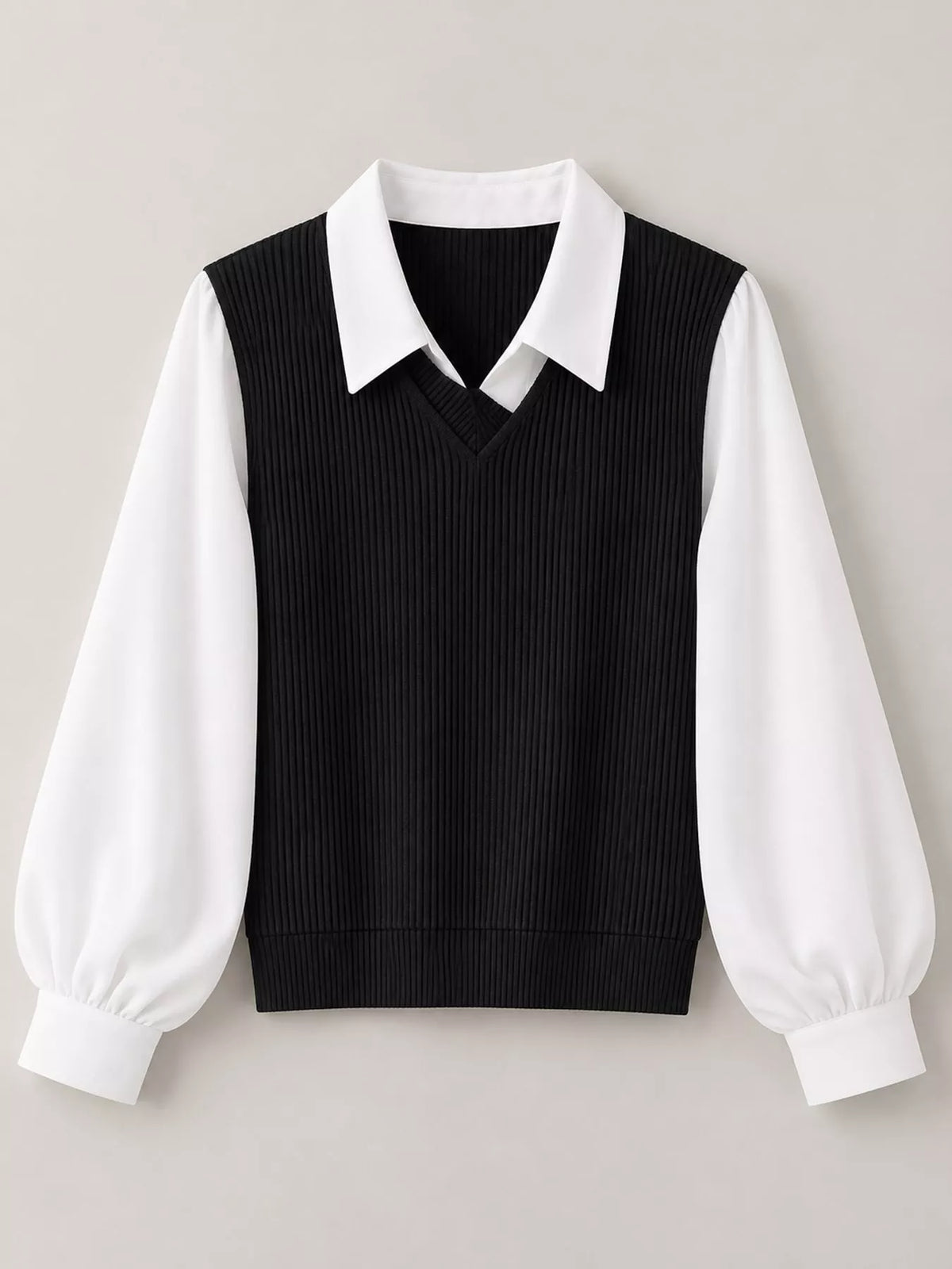 Layered blouse, black and white flat lay