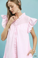 Trendsi Umgee Stripe Smocked Yoke Ruffle Dress -