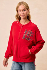 Trendsi BiBi Christmas Theme Fleece Buttoned Top with Pockets -
