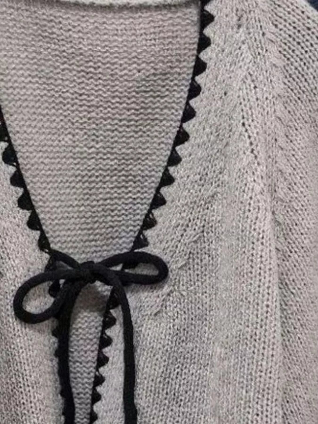 Trendsi Full Size Chic Tie-Front Contrast-Trim Cardigan Plus Size -