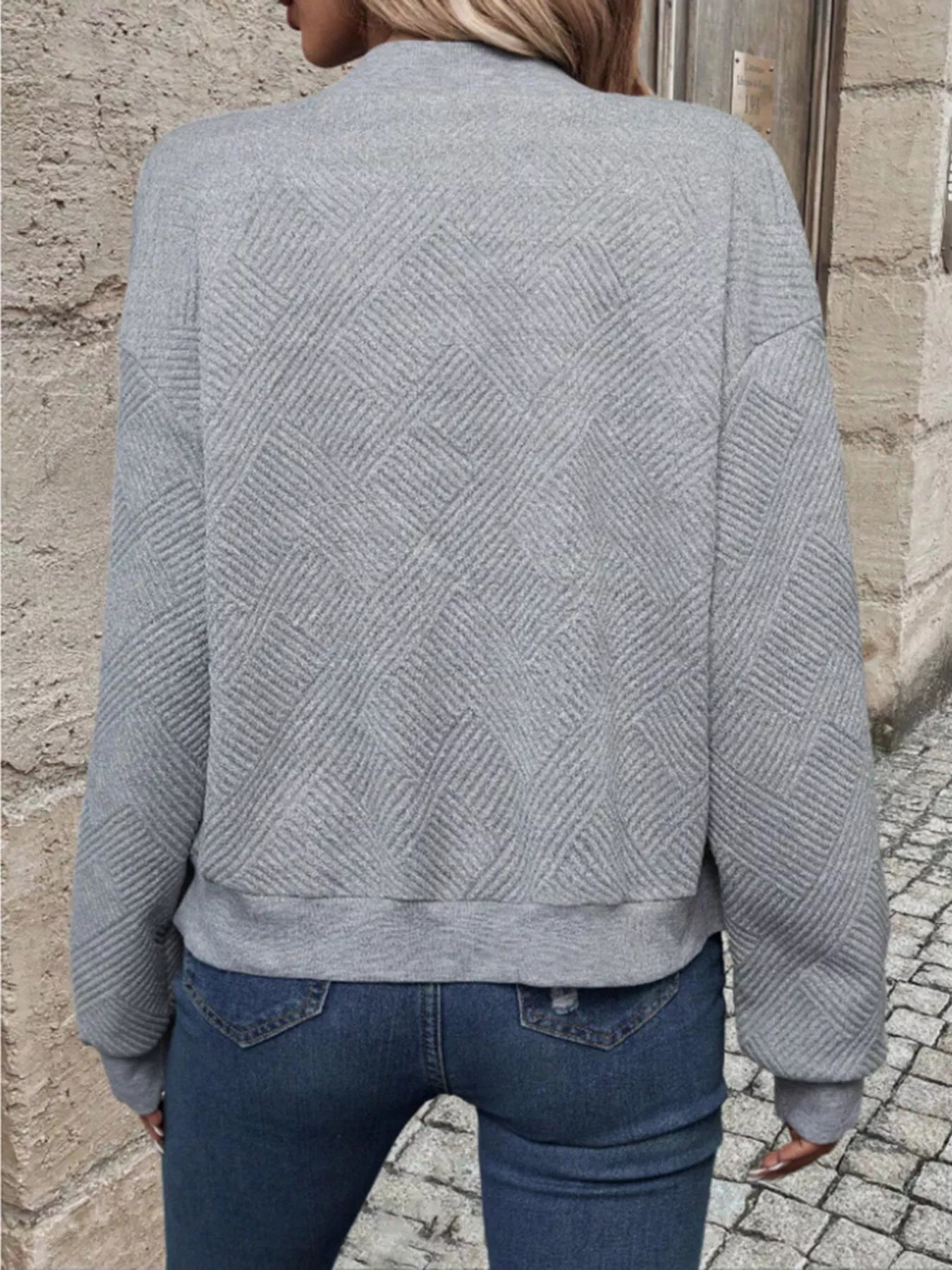 Trendsi Textured Knit Zip-Up Bomber Jacket -