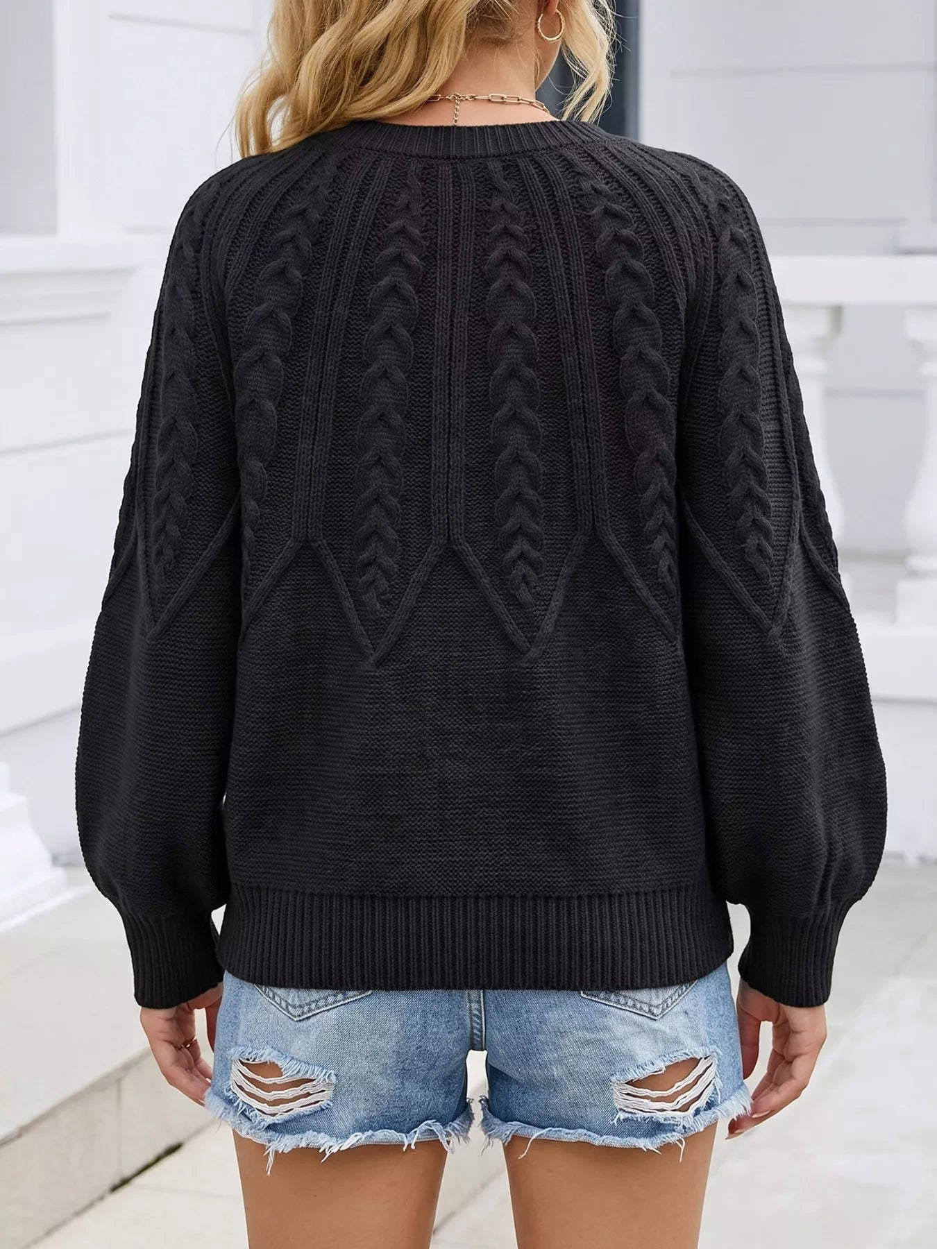 Trendsi Cable-Knit Round Neck Sweater -