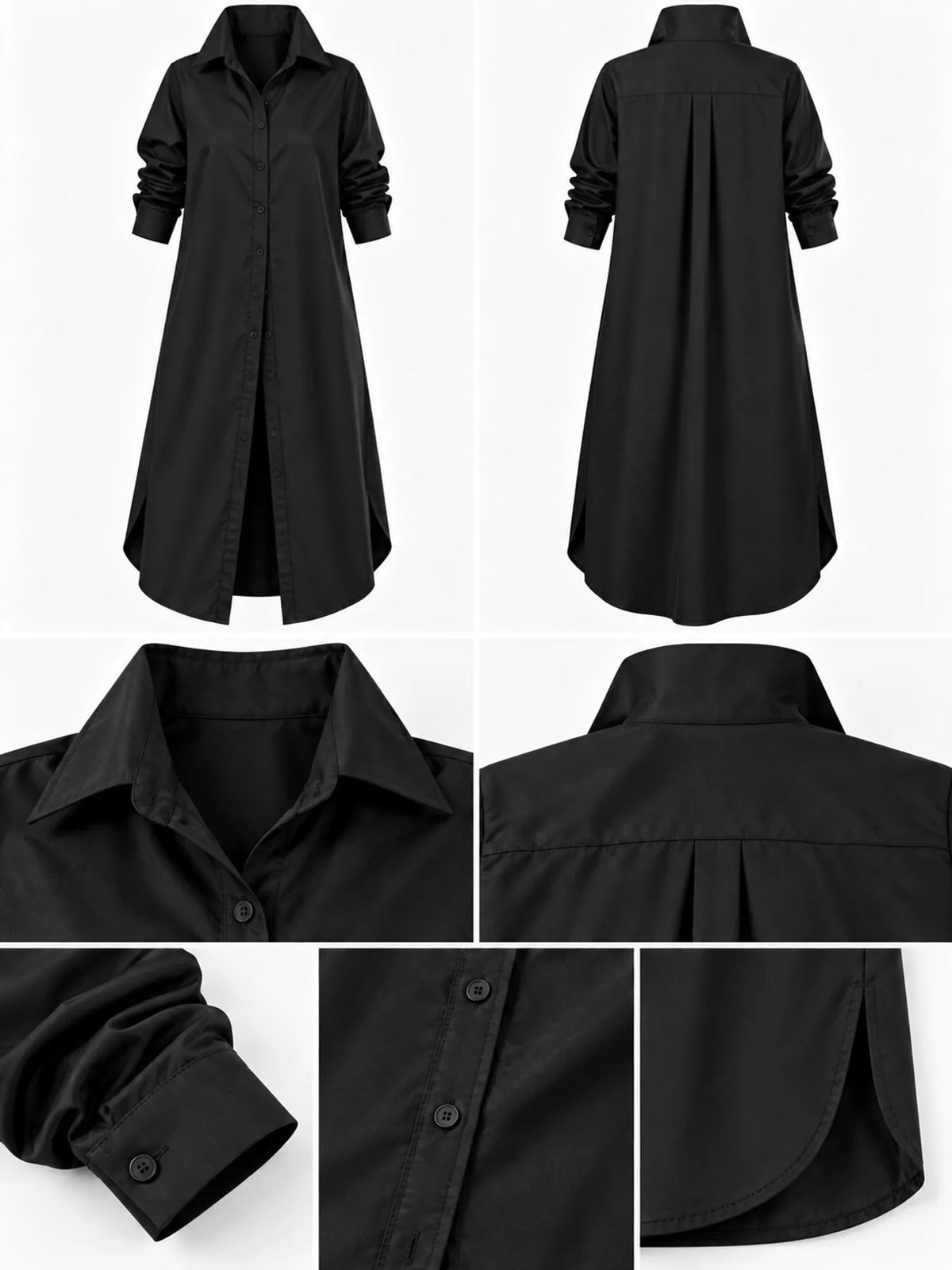 Longline button-down shirt, black front back and cuff details