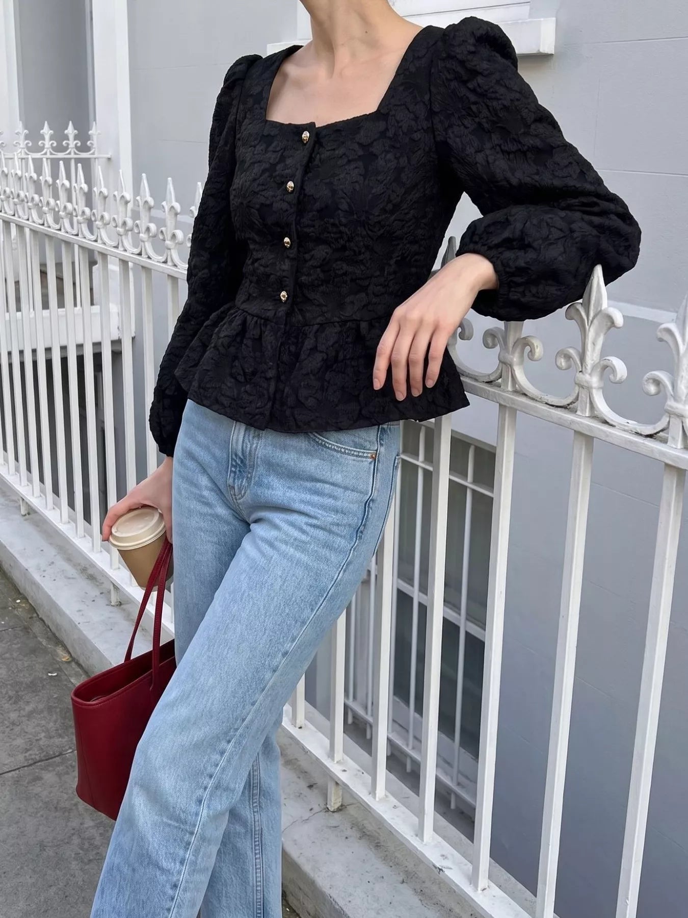 Trendsi Square Neck Textured Peplum Blouse -