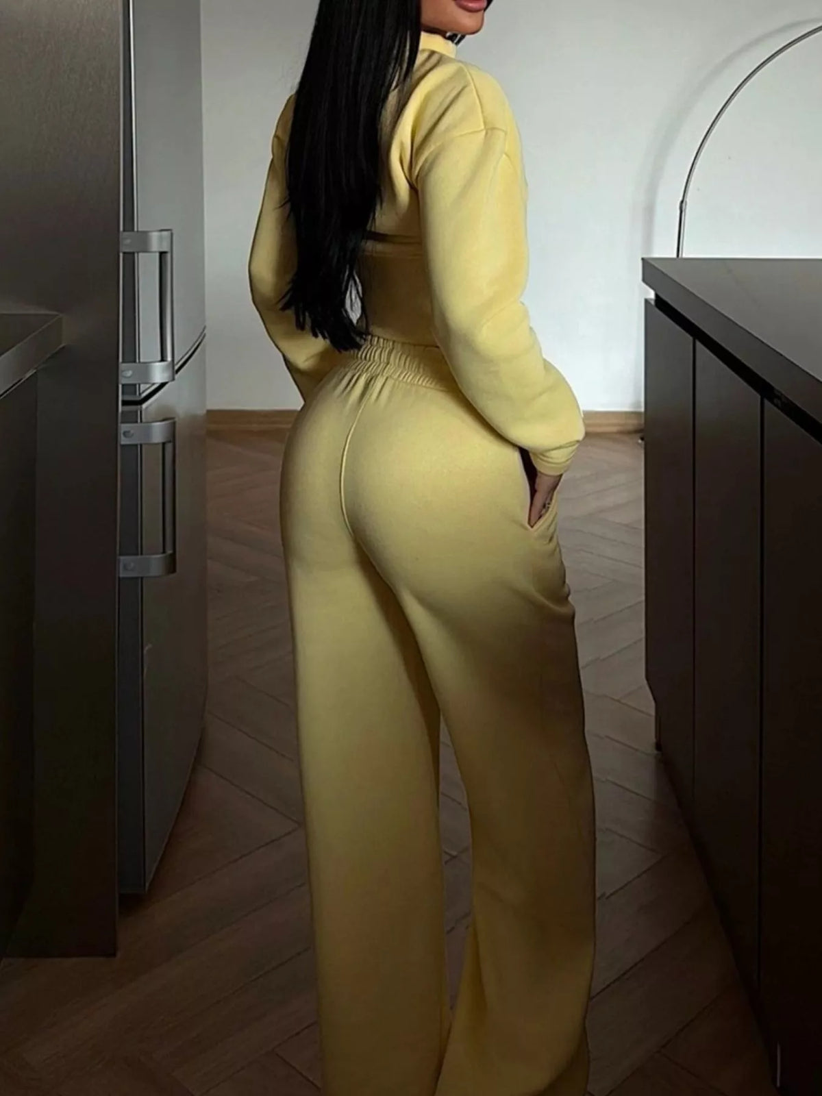 Trendsi Zip-Up Crop Jacket and Wide-Leg Pants Set -