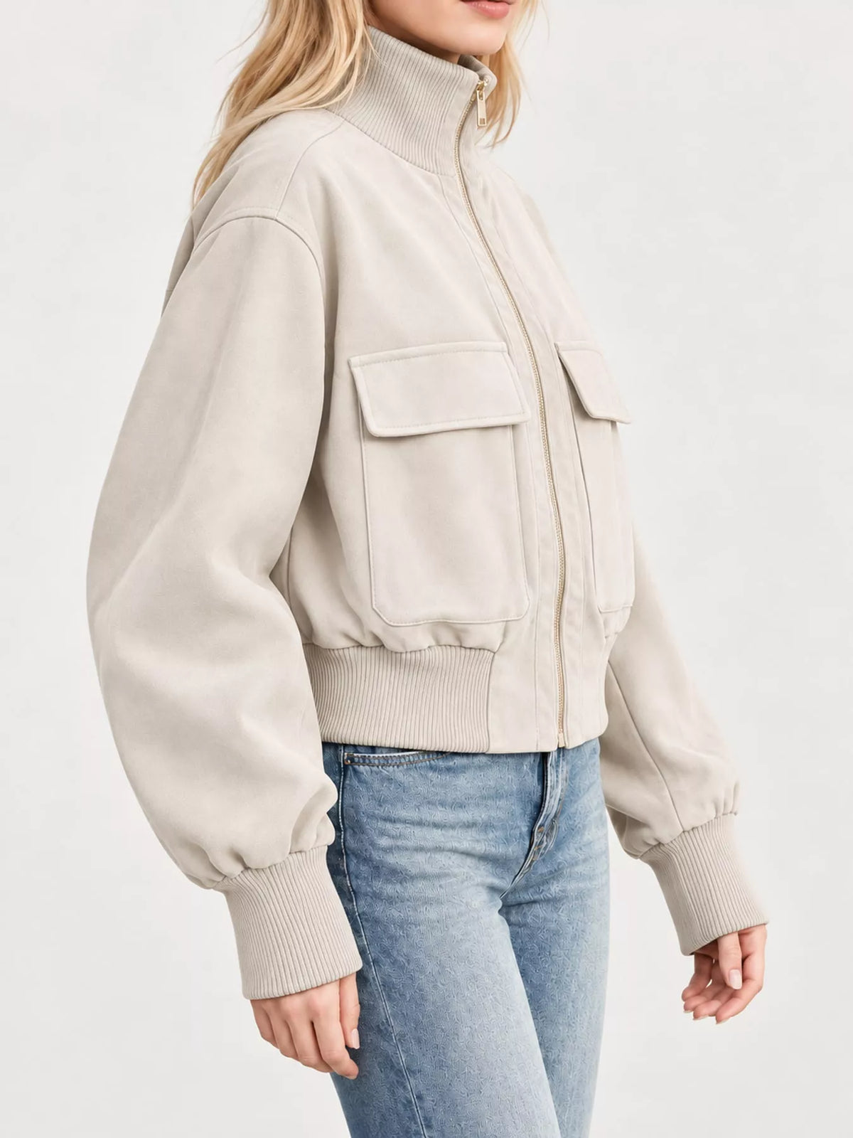 Suede Zip-Up Pocket Jacket — side view