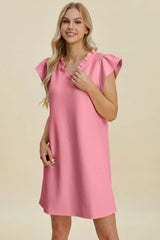 Trendsi Double Take Full Size Ruffled V-Neck Cap Sleeve Dress -