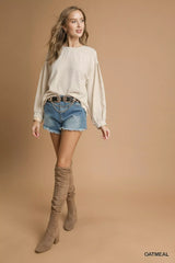 Trendsi Umgee Linen Scallop Hem Long Sleeve Blouse -