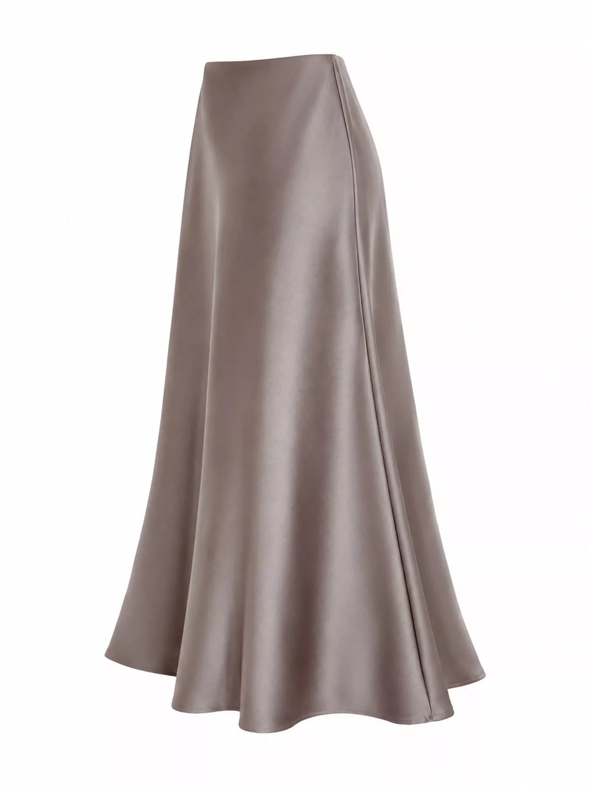 Zip-up satin skirt, taupe side