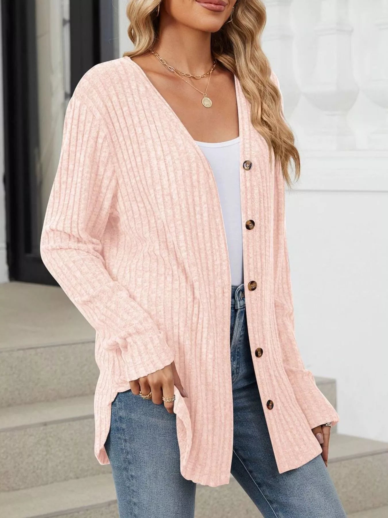 Trendsi Ribbed Button-Up Cardigan -