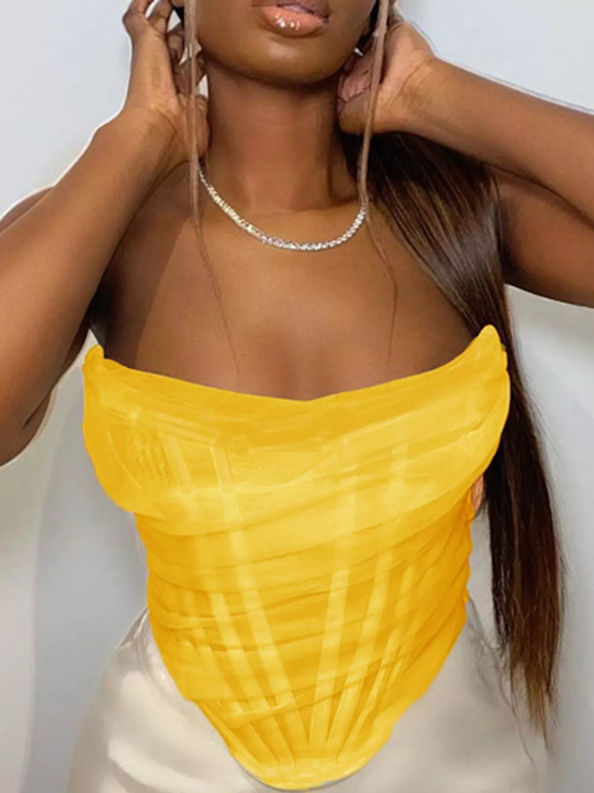 Corset Style Ruched Tube Top in yellow