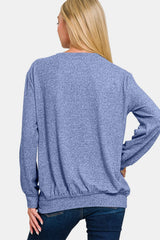 Trendsi Zenana Full Size Melange Round Neck Top -