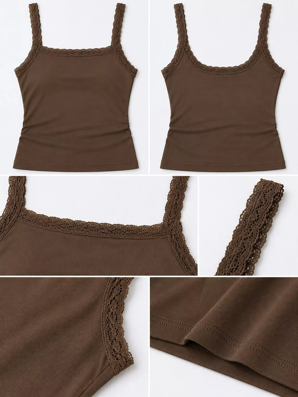 Lace camisole, brown detail collage