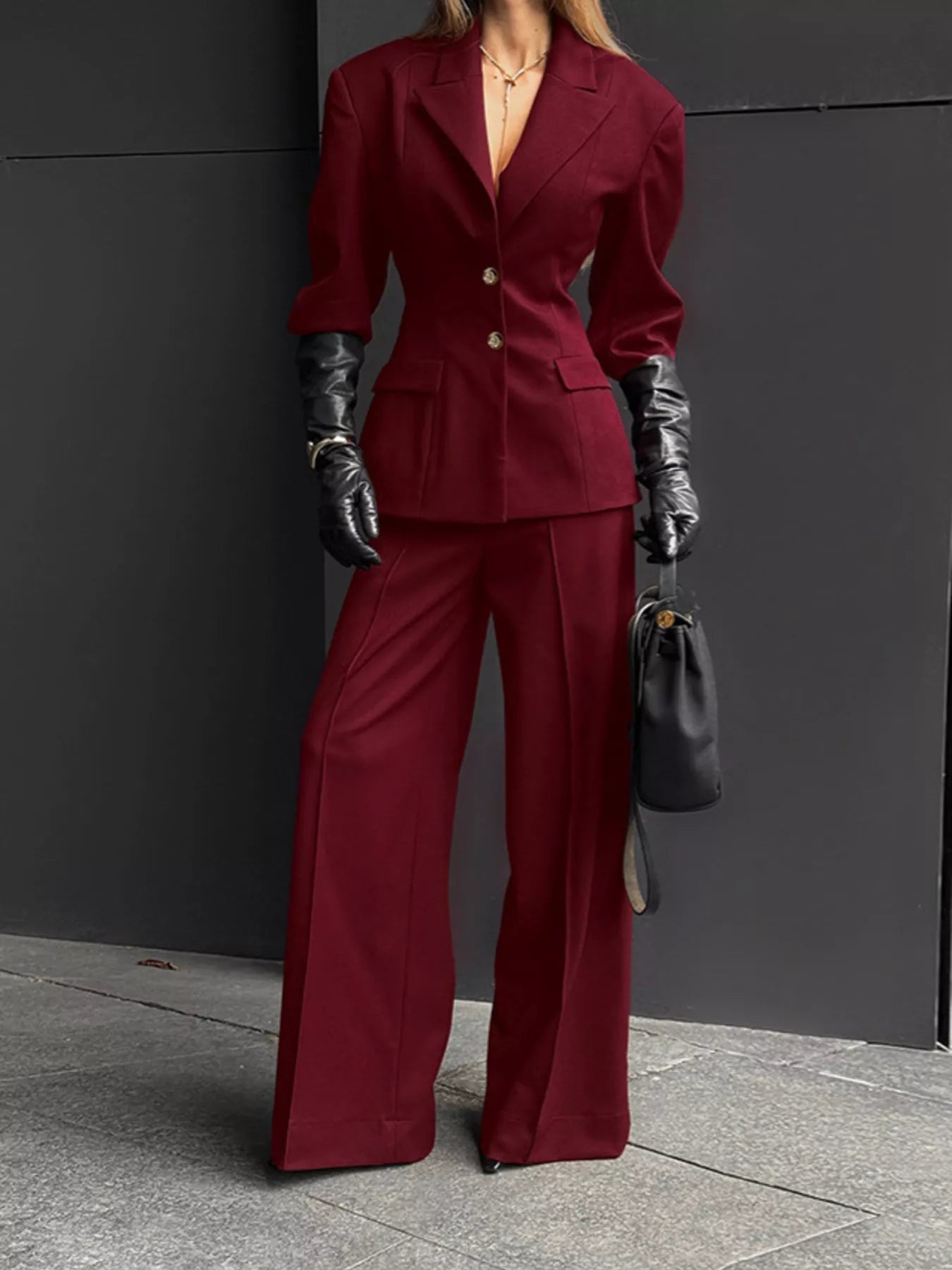 Trendsi Single-Breasted Blazer and Wide-Leg Pants Set - Outerwear