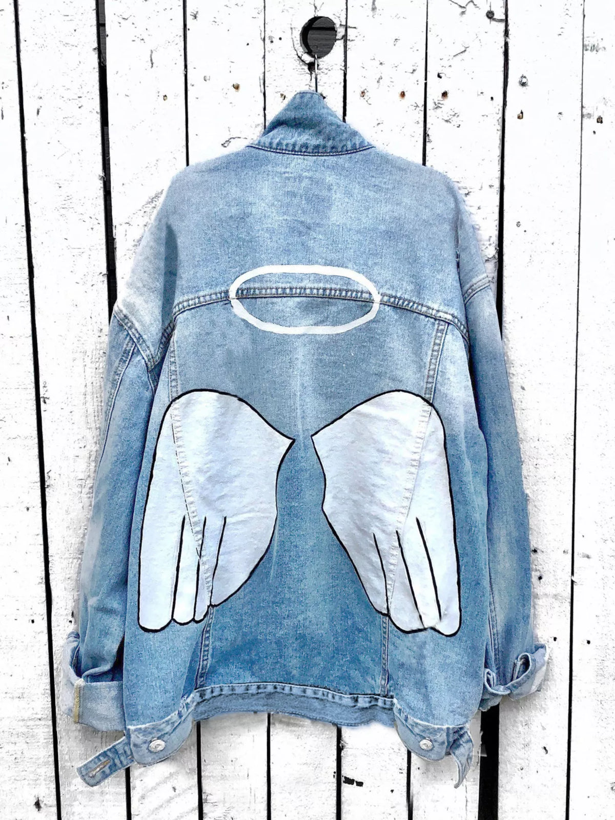 Trendsi Full Size Angel Wings Graphic Back Denim Jacket Plus Size -